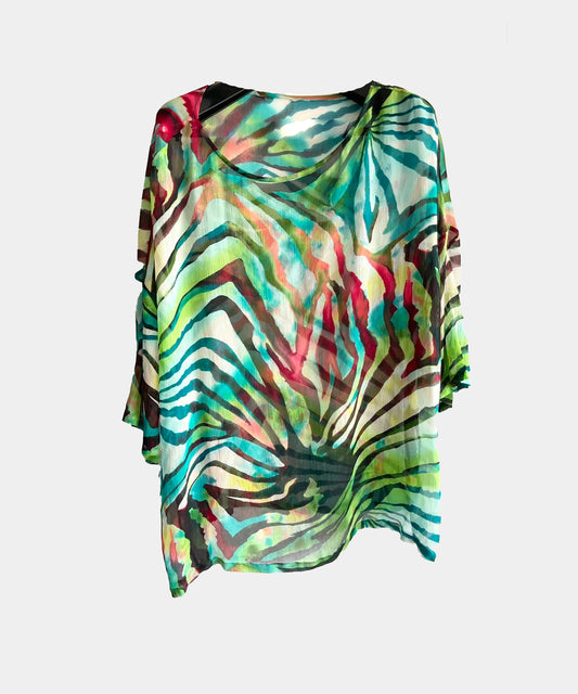 Vintage Semi Sheer Multi Colored Zebra Shirt Silky Tie Dye