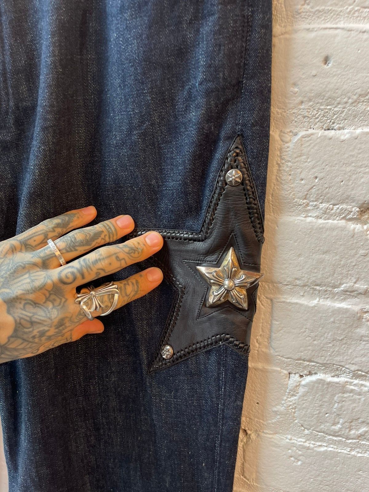 Chrome Hearts 1/1 HUGE Star Patch SILVER / LEATHER JEANS