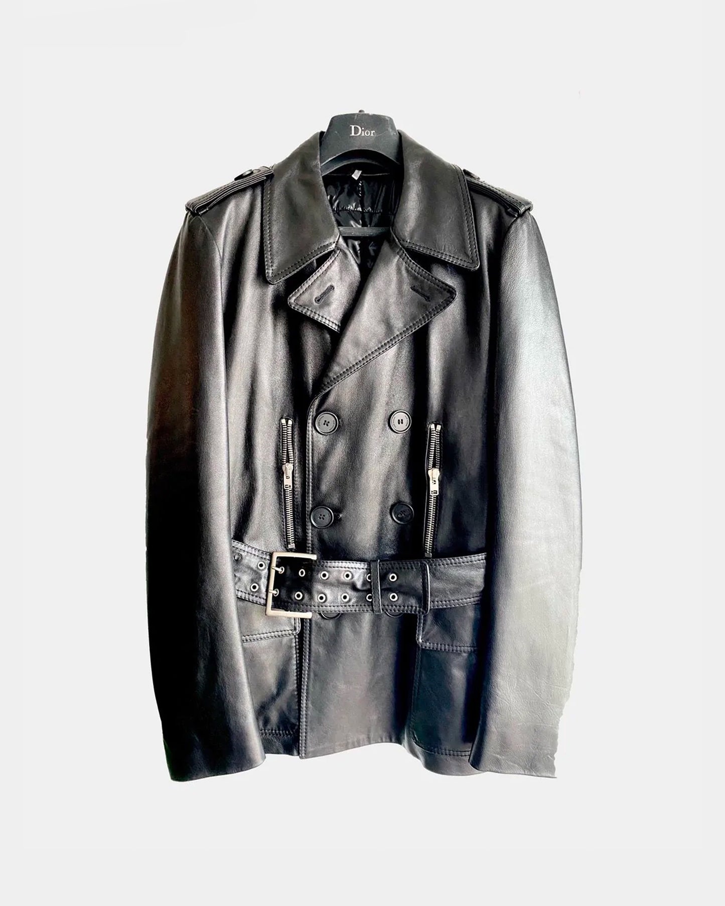 Dior Homme 07 RUNWAY #23 Leather Belt Pea Coat Jacket NEW