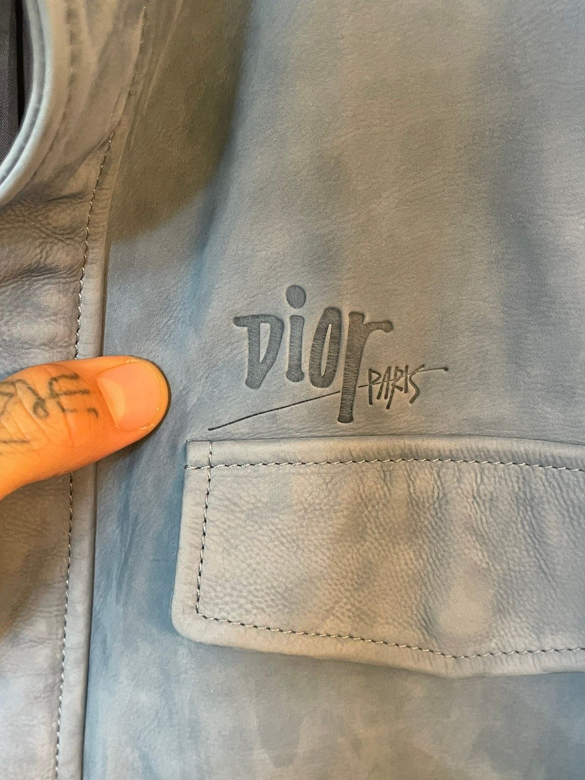 Dior x Shawn Stussy 1 of 3 NEW Baby Blue Leather Jacket SZ50