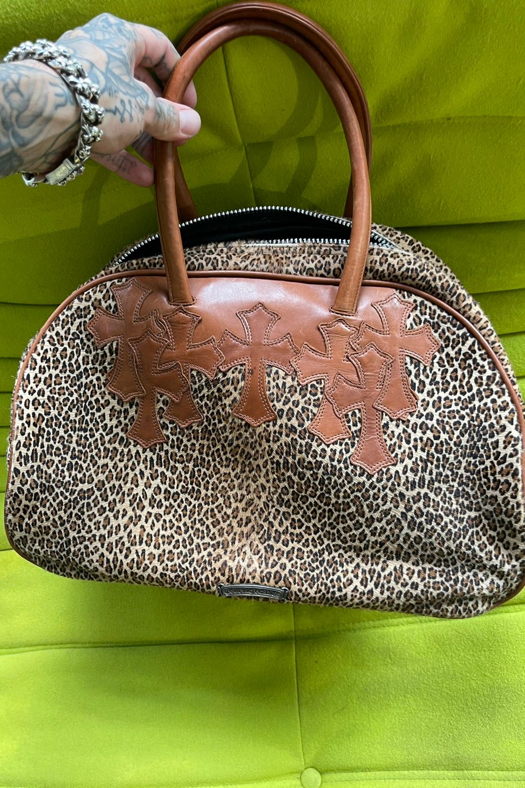 Chrome Hearts Custom Leopard Fur CROSS Patch Duffle Bag