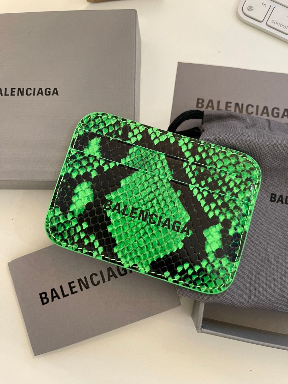 Balenciaga CUSTOM PYTHON PRINT LEATHER GREEN CARD WALLER