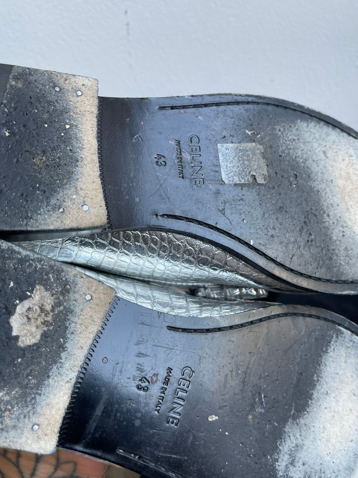 Celine SS20 Hedi Silver Leather Croc Loafer Shoes EU 43