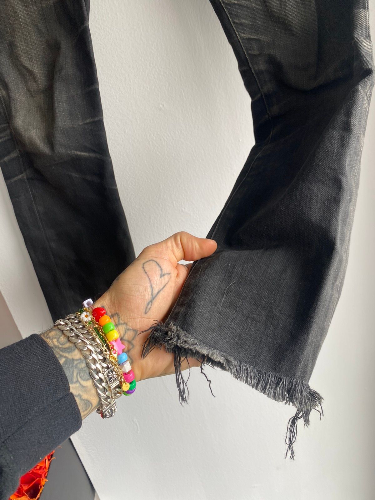 SS15 MIJ Worn in Black Jeans US25 26 Raw Bottoms Denim