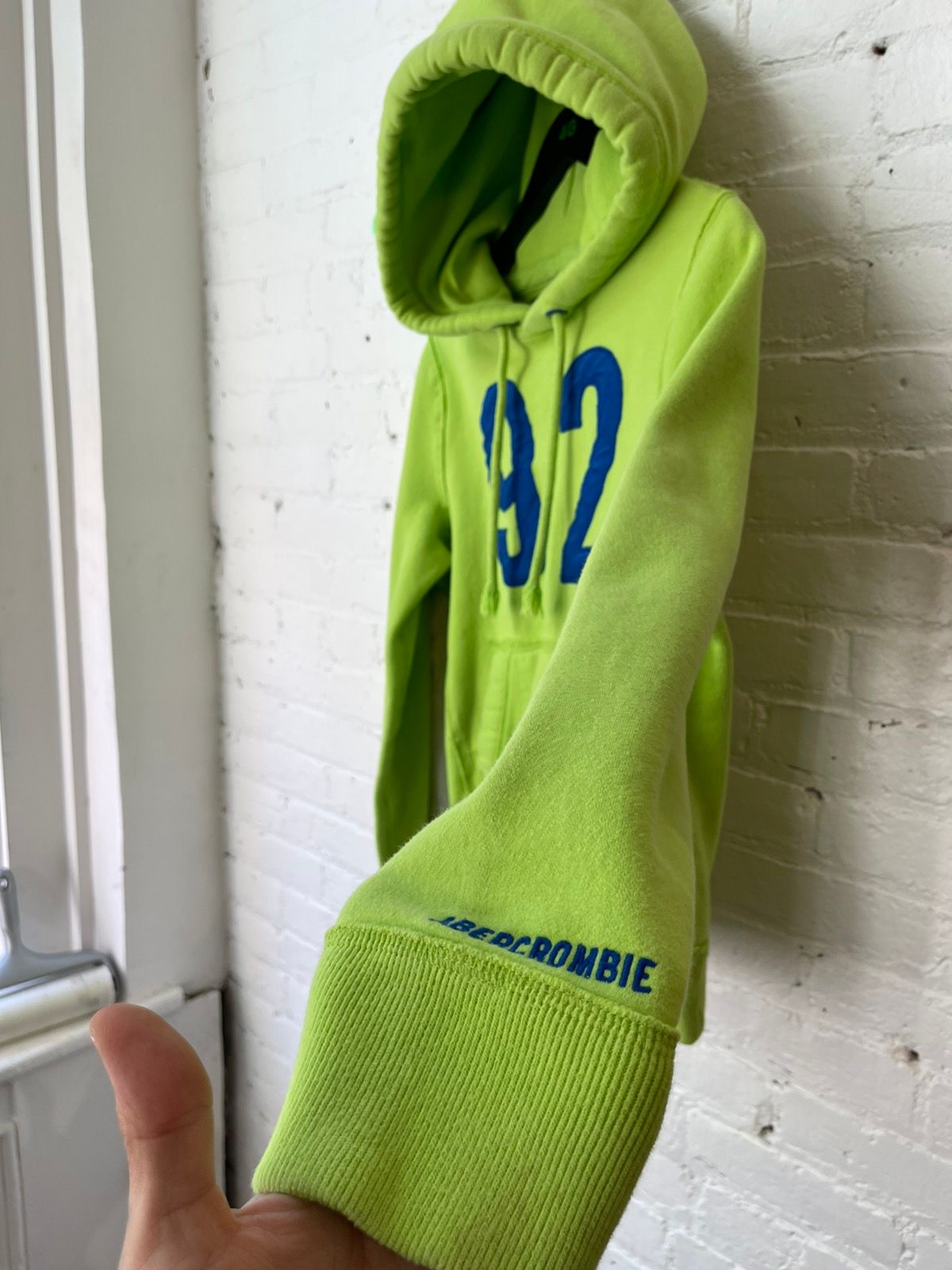 Vintage Abercrombie THRASHED LIME NEON GREEN HOODIE M/L