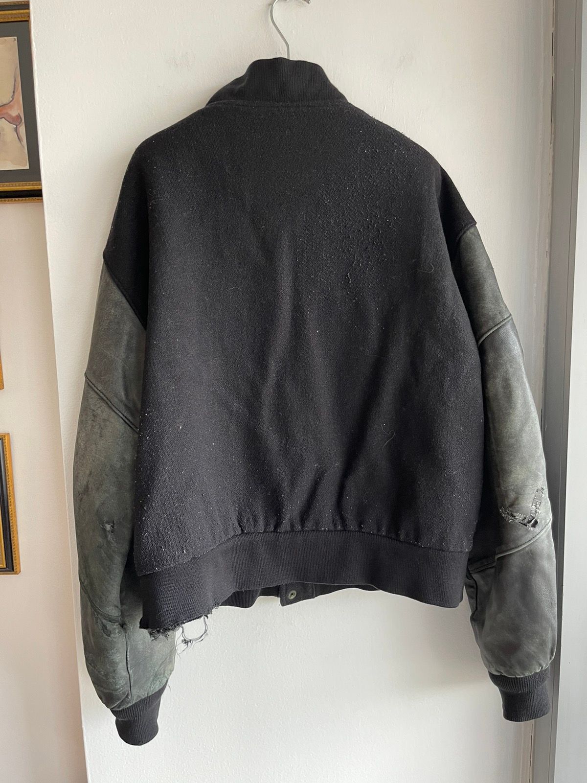 Vintage 90s Thrashed YING YANG Leather Varsity Bomber Jacket