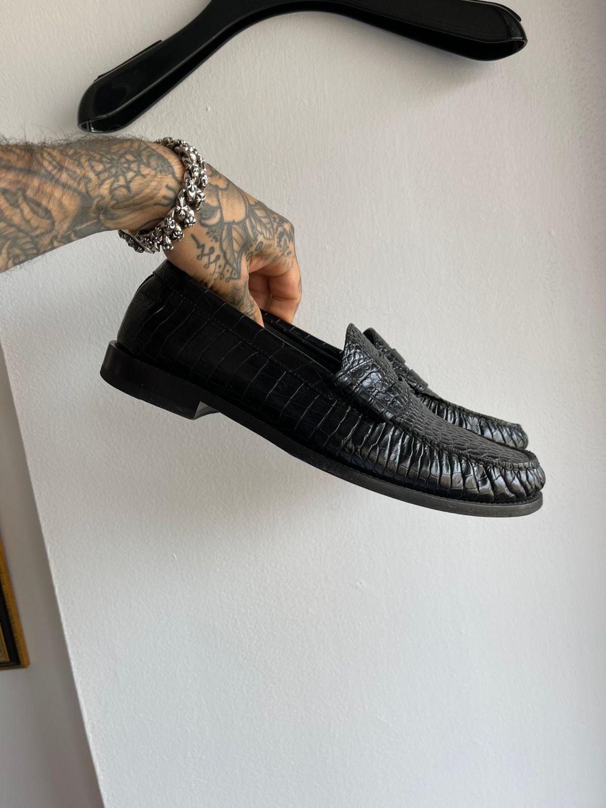 Celine SS20 Hedi Black Leather Croc Loafers Shoes EU43