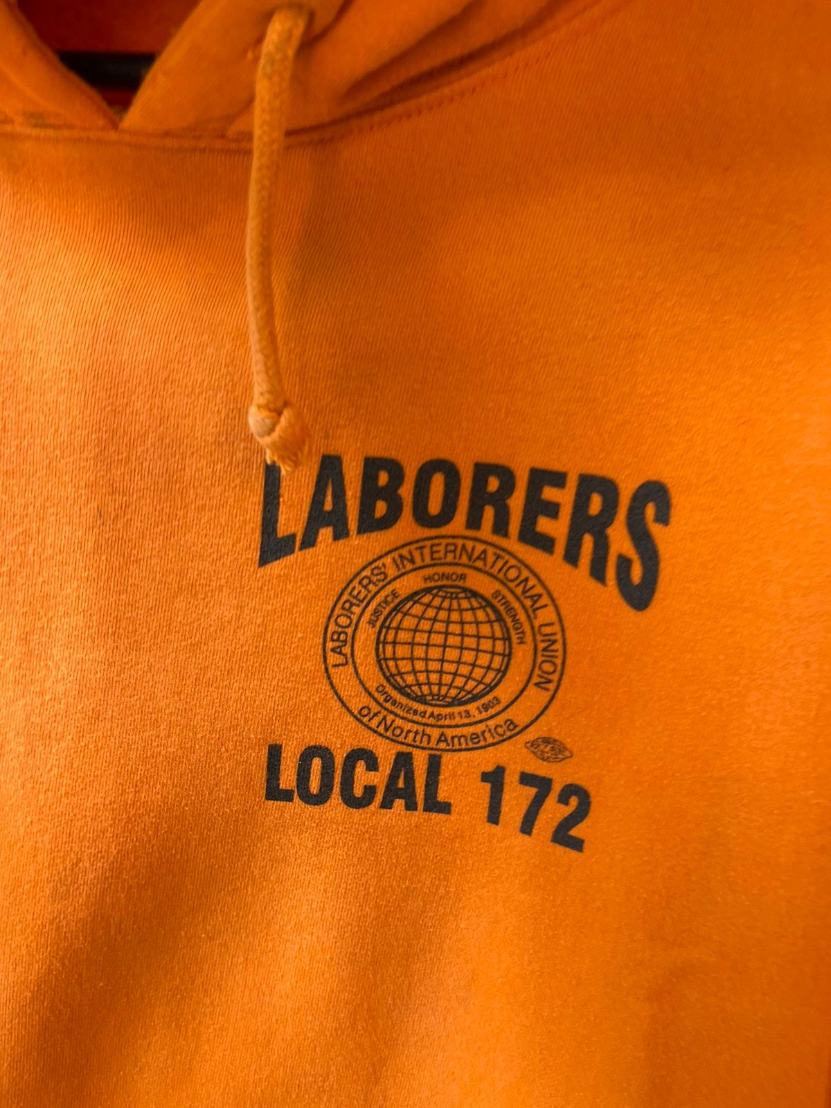 Vintage THRASHED Work Laborers Local Hoodie Orange M-XL