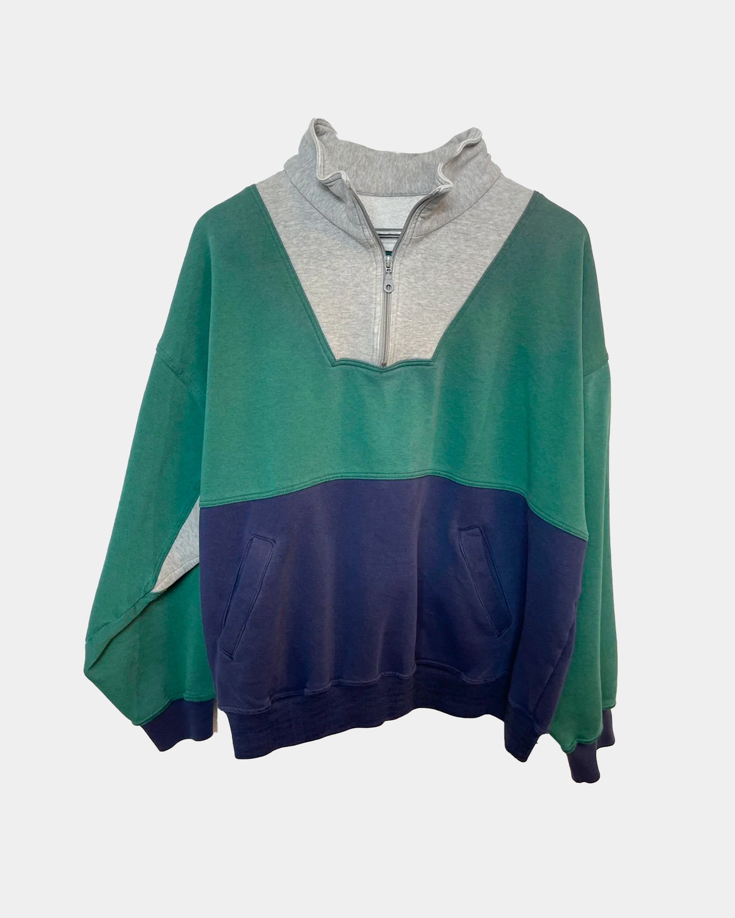 Vintage 90s Color block Pullover Sweater Zip up Skater