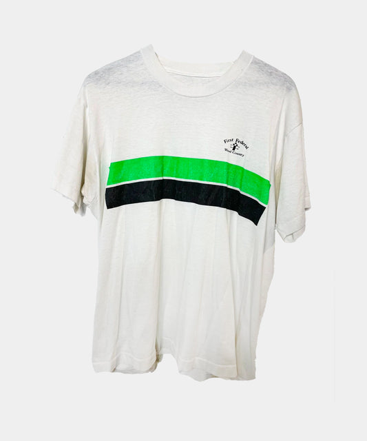 Vintage 90s Super thin Horizontal Green Stripe BANK SHIRT