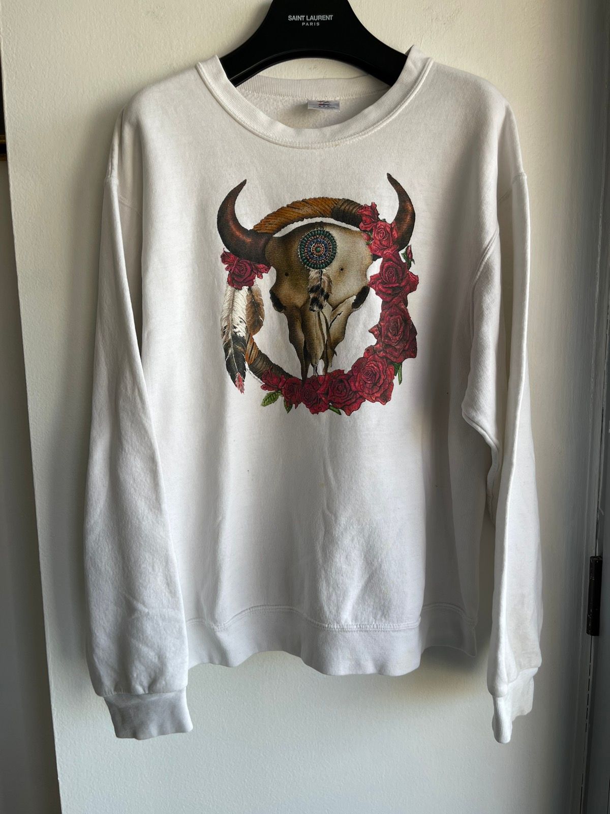 Vintage 90s Skull Feather Rose Sweater Very sick