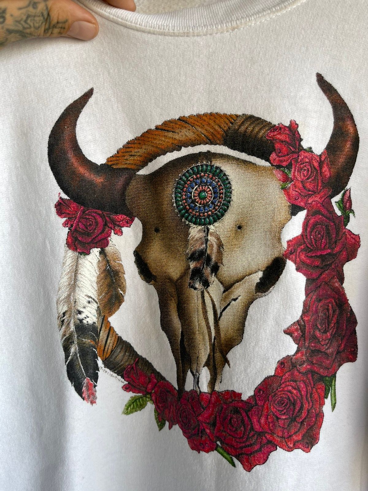 Vintage 90s Skull Feather Rose Sweater Very sick