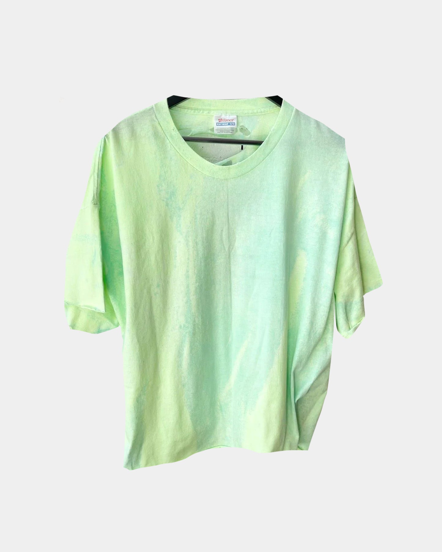 Vintage THRASHED Neon Lime Green JAPANESE TEXT FONT Shirt