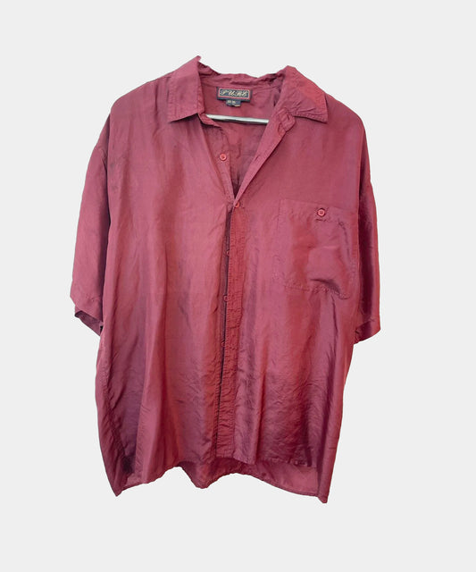 Vintage 100% SILK OxBlood Dark Red Shirt Relaxed Fit