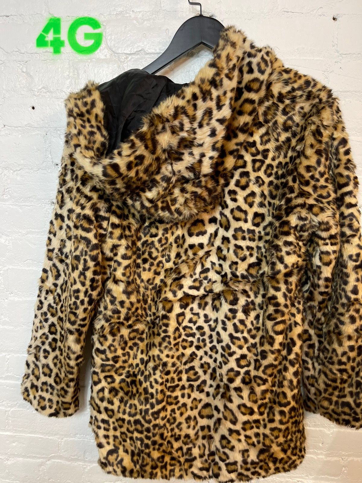 Vintage 90s Leopard Jacket Hoodie FAUX Fur SICK