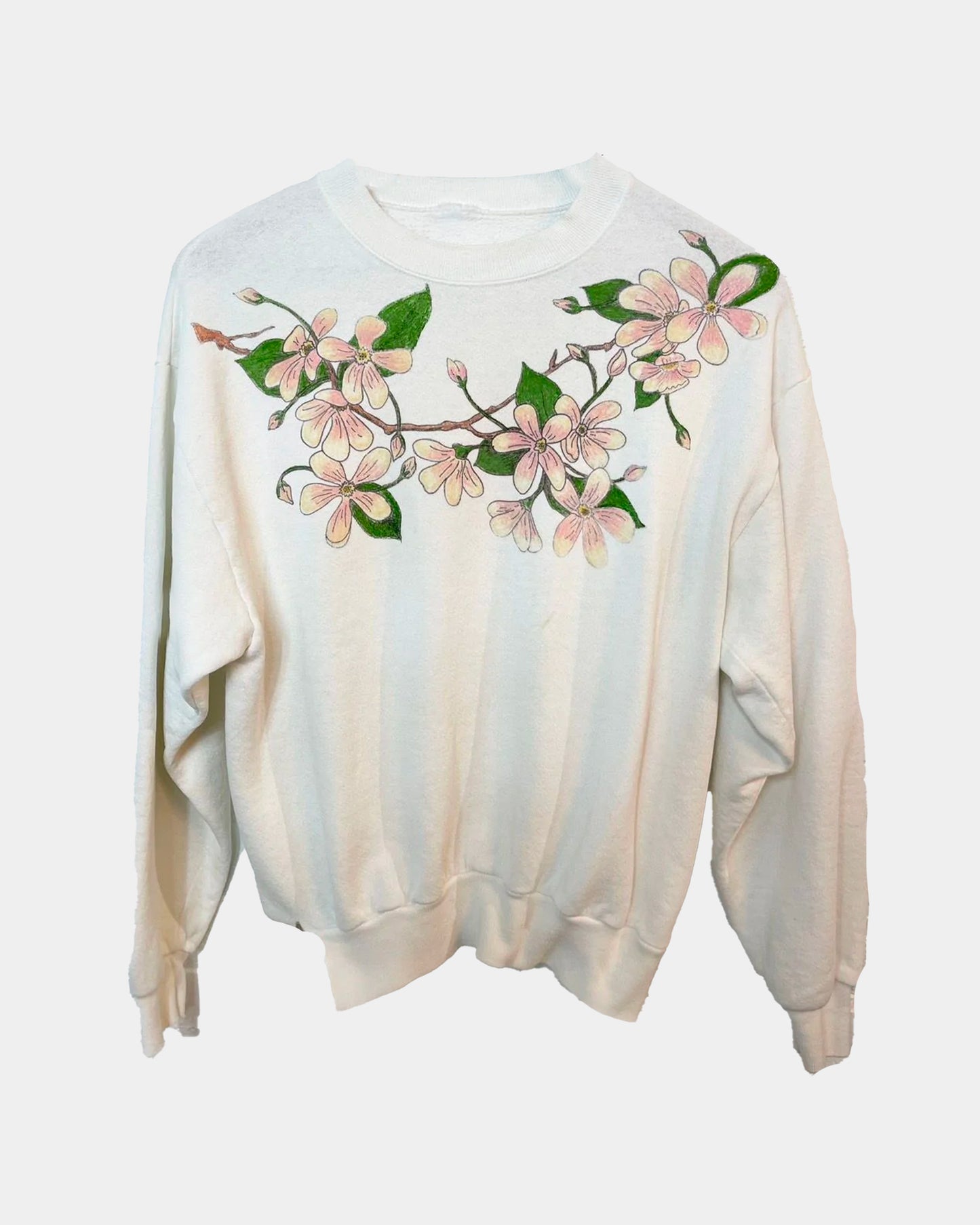 Vintage 90s Floral Super Soft White Sweater Crewneck