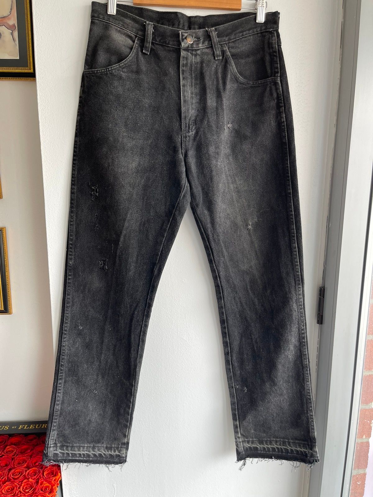 VINTAGE 90s Black Wash Raw Hem Baggy Jeans